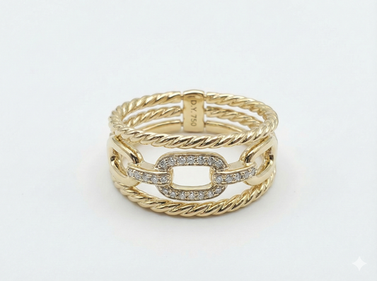 David Yurman 18K Yellow Gold with Diamonds Stax 3-Row Ring.