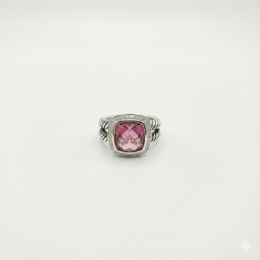 Bellara Sterling Silver, Pink Turmaline & Diamonds Ring