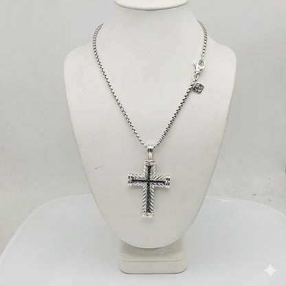 David Yurman Chevron Cross With Black Diamonds Pendant & Chain