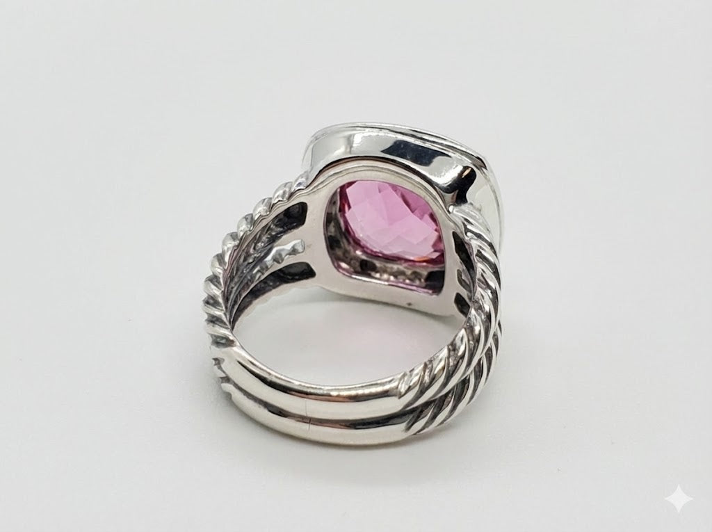 Bellara Sterling Silver, Pink Turmaline & Diamonds Ring