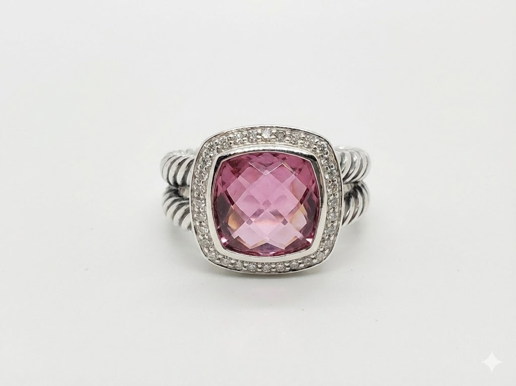 Bellara Sterling Silver, Pink Turmaline & Diamonds Ring