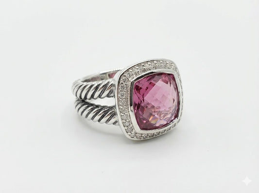 Bellara Sterling Silver, Pink Turmaline & Diamonds Ring