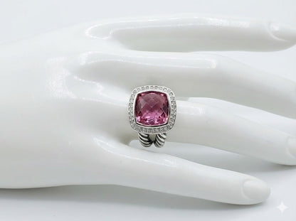 Bellara Sterling Silver, Pink Turmaline & Diamonds Ring