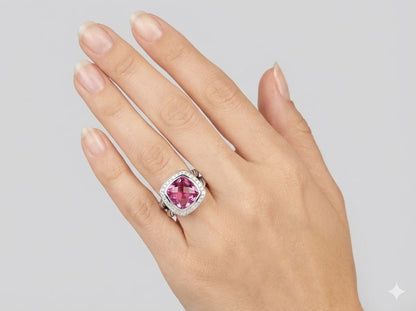 Bellara Sterling Silver, Pink Turmaline & Diamonds Ring
