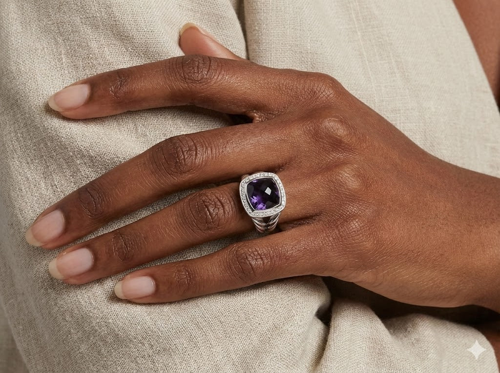 Bellara Sterling Silver, Black Orchid & Diamonds Ring