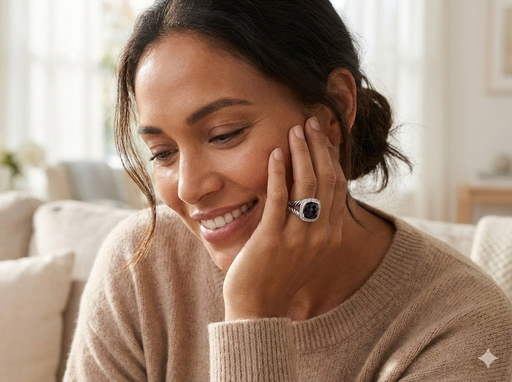 Bellara Sterling Silver, Black Orchid & Diamonds Ring